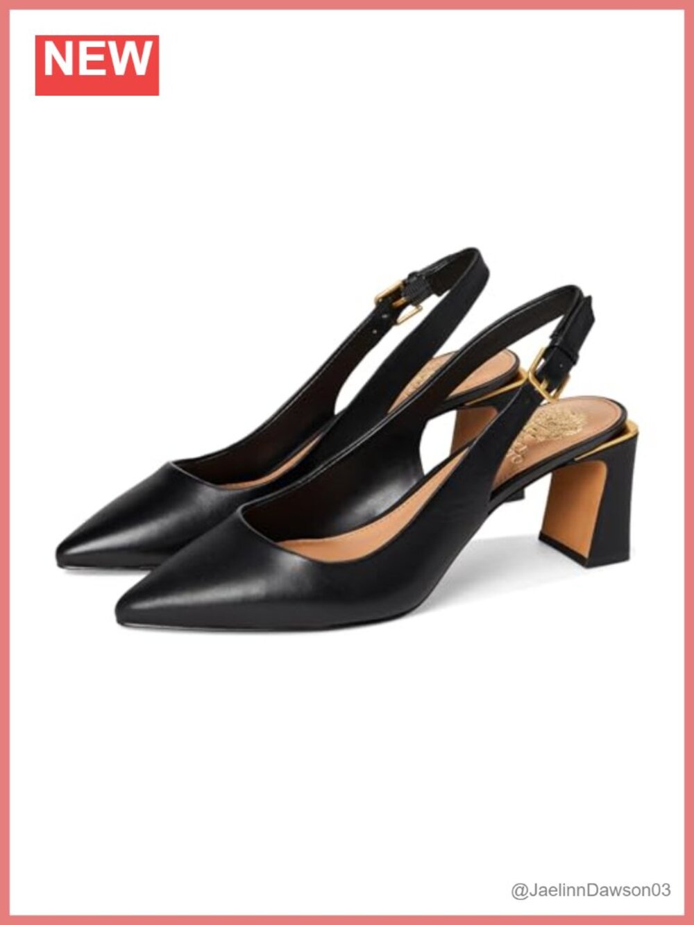 Leather Block Heel Slingback Pumps Pointed Toe Buckle Ankle Strap Shoes